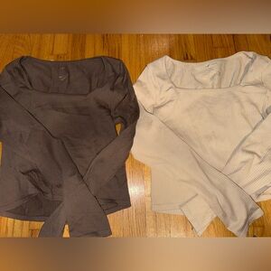 Ribbed Long Sleeve cropped shirts brown and Cream